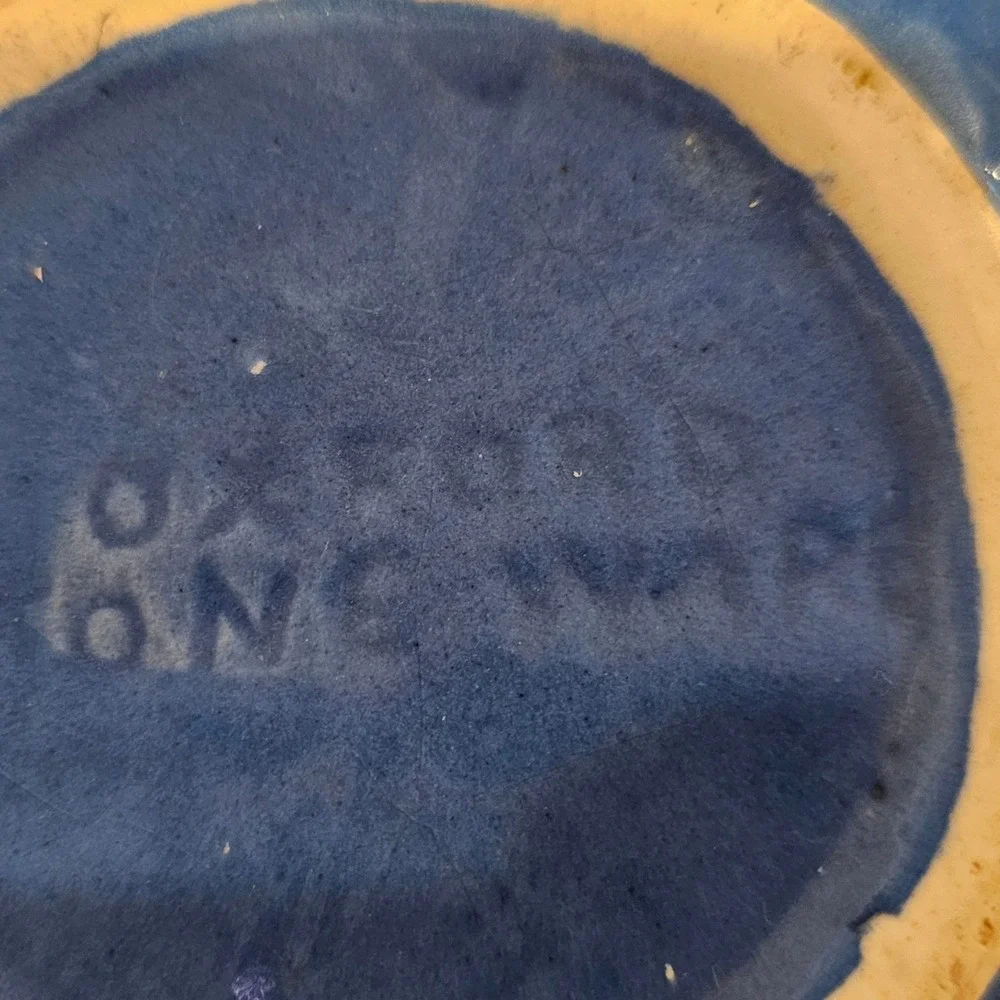 Vintage Oxford Stoneware Cobalt Blue Mixing Bowl 7 Inch Ribbed Farmhouse